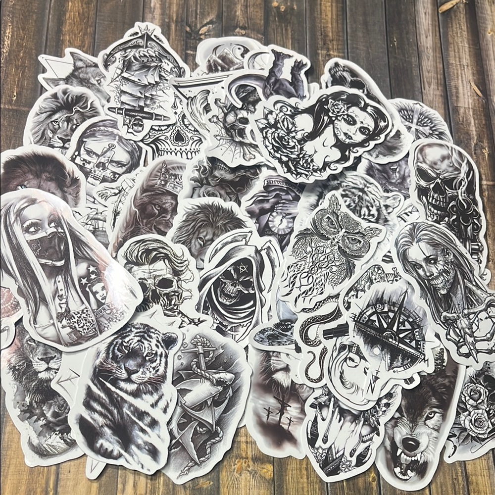 5for$10 Halloween Haunted Skull, Wolves, Black and White 52 Stickers